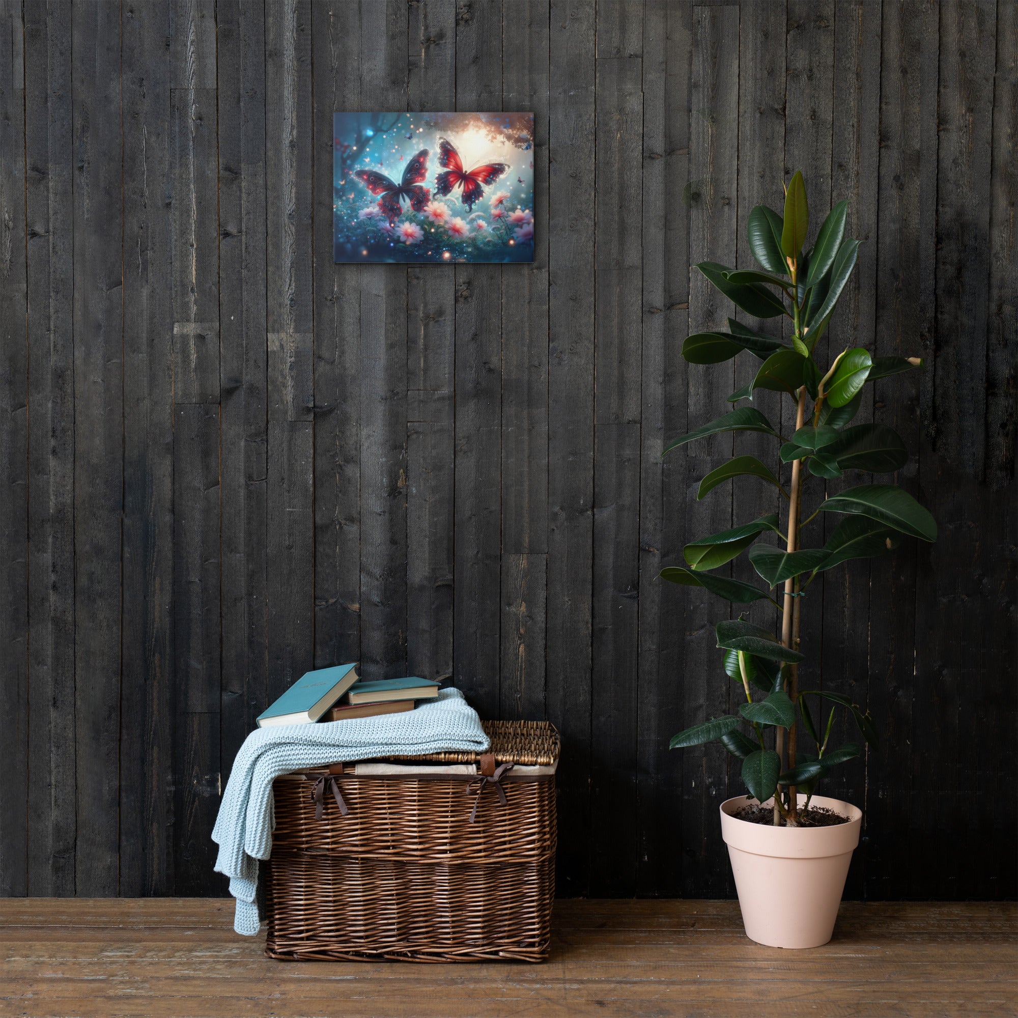 Mystical Red Butterflies in Bloom - Thin canvas Secondary image